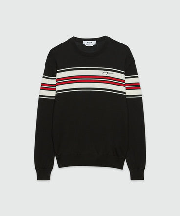 Blended wool sweater with jacquard stripes