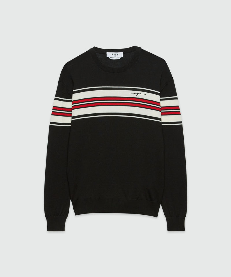 Blended wool sweater with jacquard stripes BLACK Men 