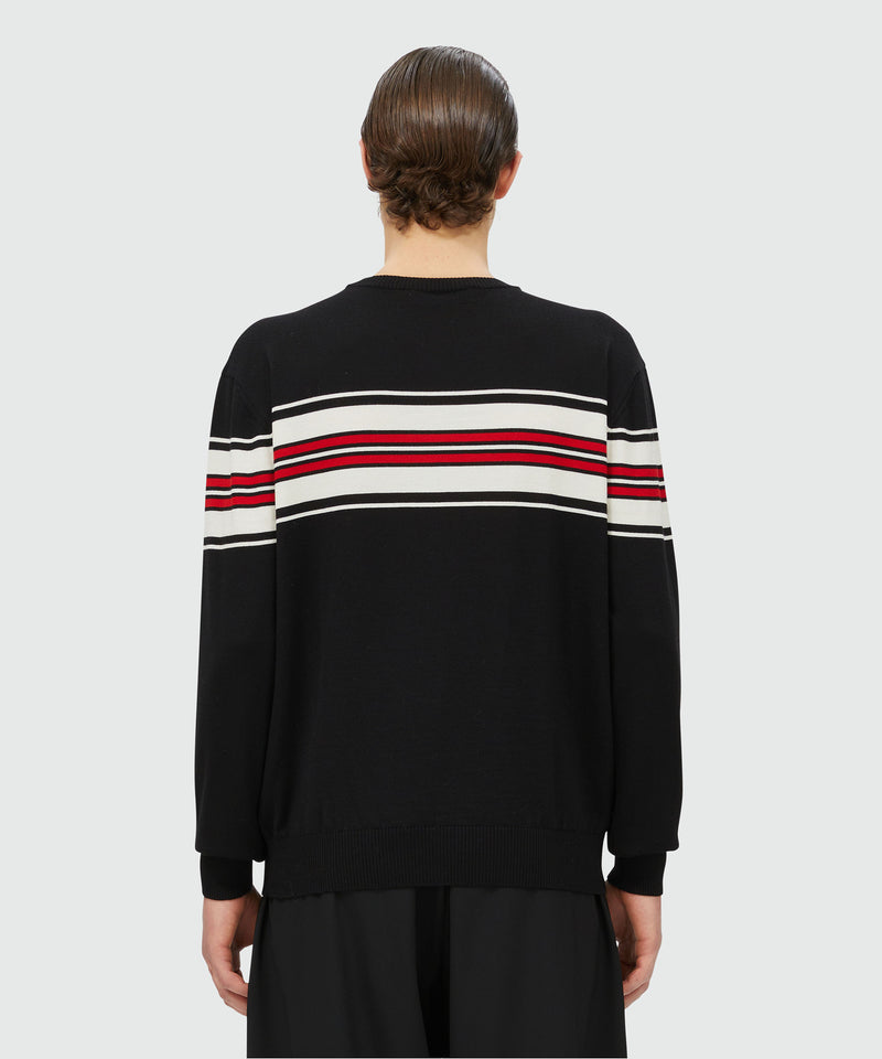 Blended wool sweater with jacquard stripes BLACK Men 