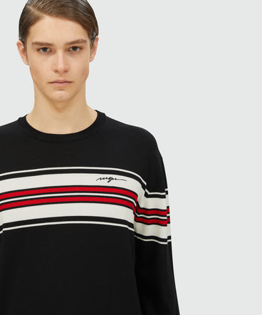 Blended wool sweater with jacquard stripes