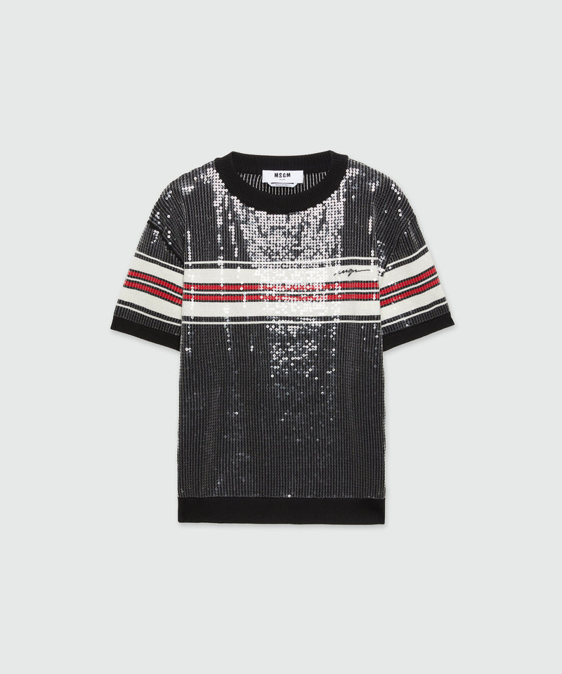 T-Shirt in wool and sequins BLACK Men 