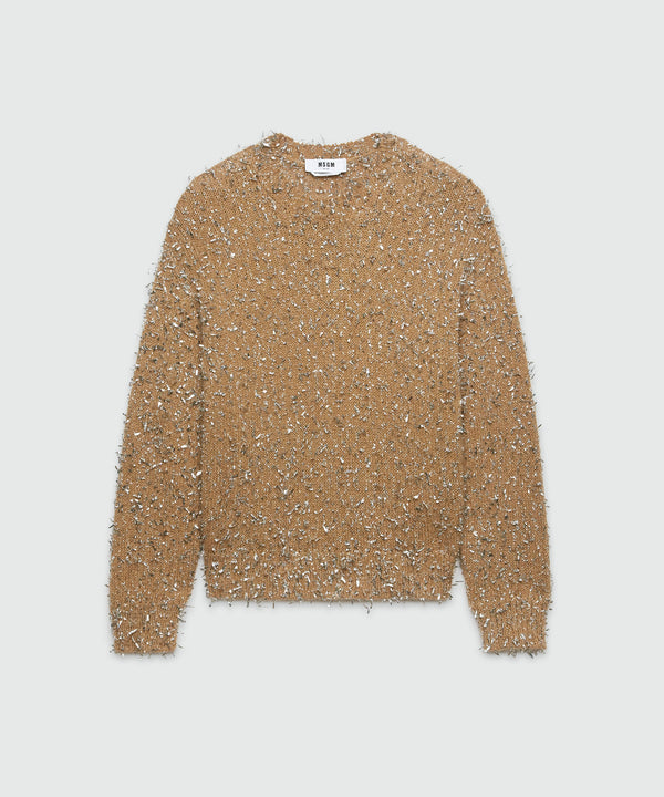 Biscuit blended wool sweater with lamé threads