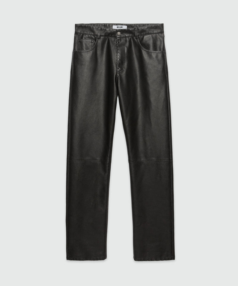 Pre-washed faux-leather pants BLACK Men 