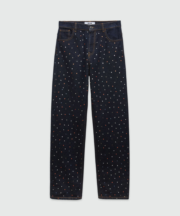 Wide-leg denim pants with studs