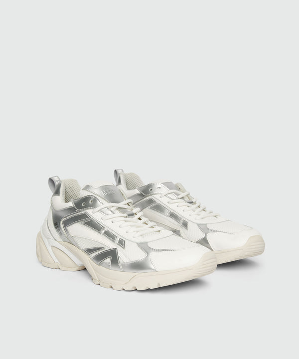 Silver and white leather Vulcano sneakers