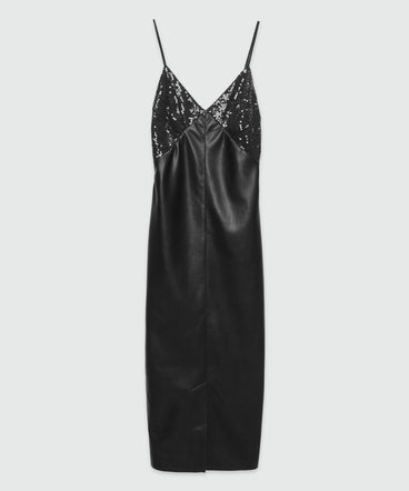 Faux-leather slip dress with sequins