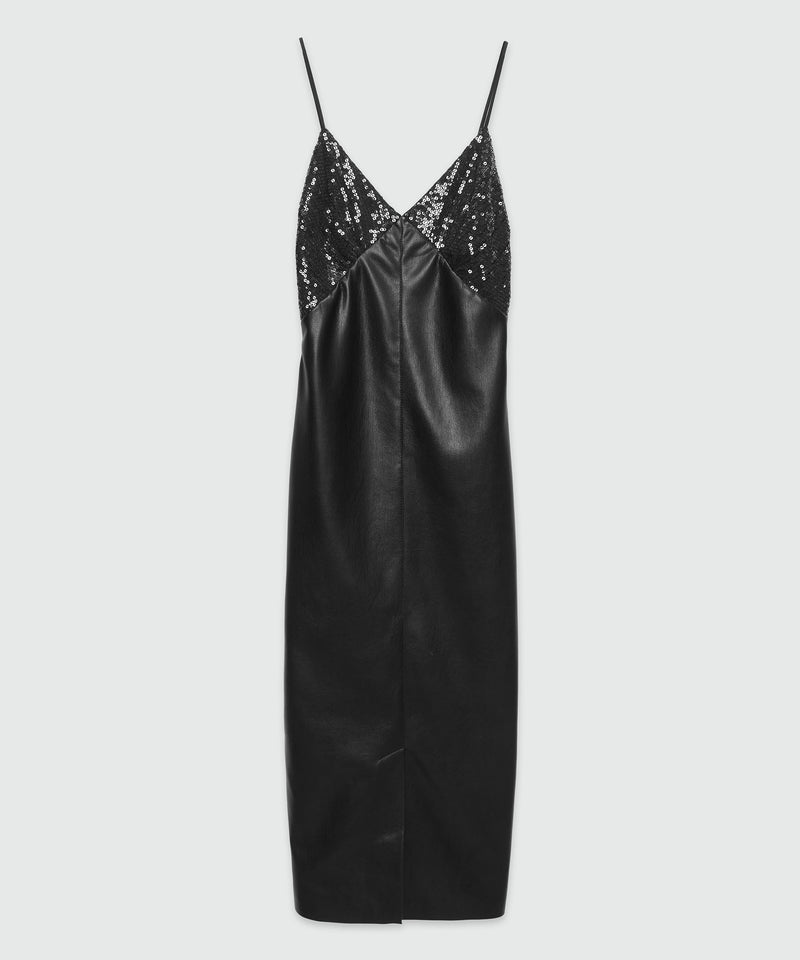 Faux-leather slip dress with sequins BLACK Women 