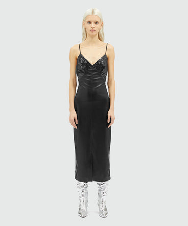 Faux-leather slip dress with sequins