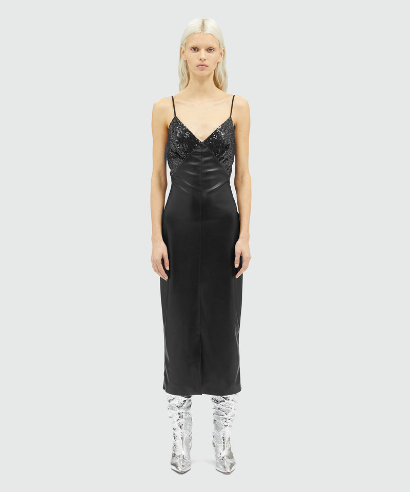 Faux-leather slip dress with sequins BLACK Women 