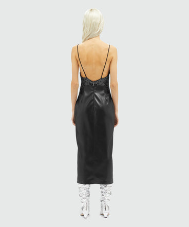 Faux-leather slip dress with sequins