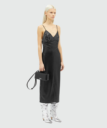 Faux-leather slip dress with sequins