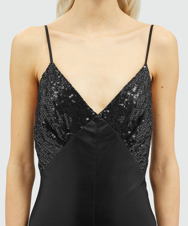 Faux-leather slip dress with sequins