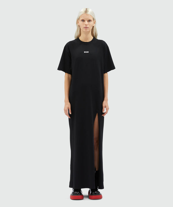 Long jersey T-shirt dress with micro logo