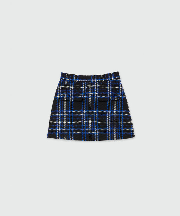 Skort in tweed tartan nero e blu