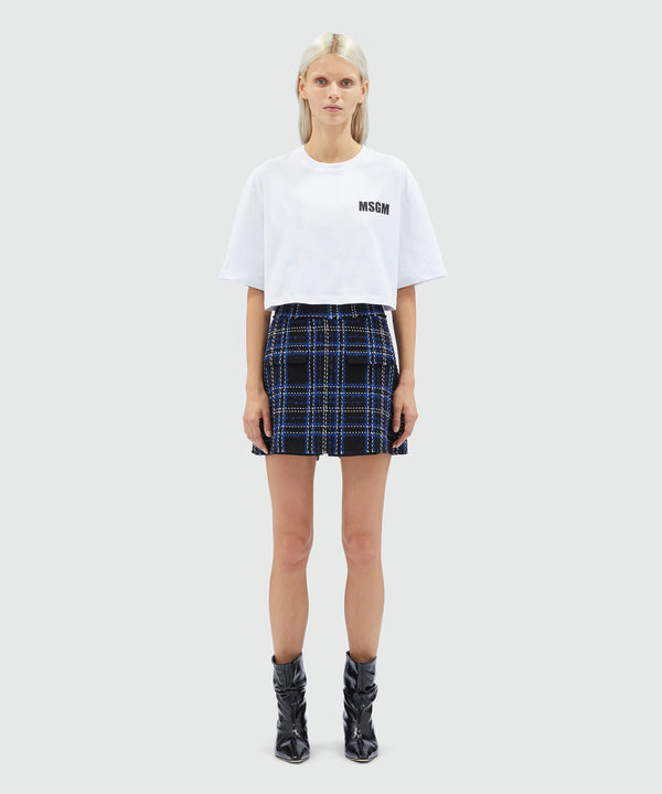 Skort in tweed tartan nero e blu