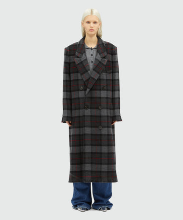 Maxi check cloth coat