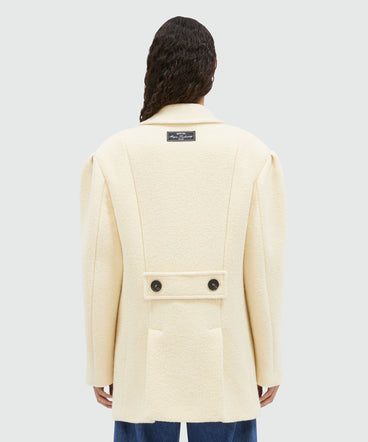 Beige double-breasted bouclé wool pea coat