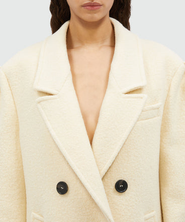 Beige double-breasted bouclé wool pea coat