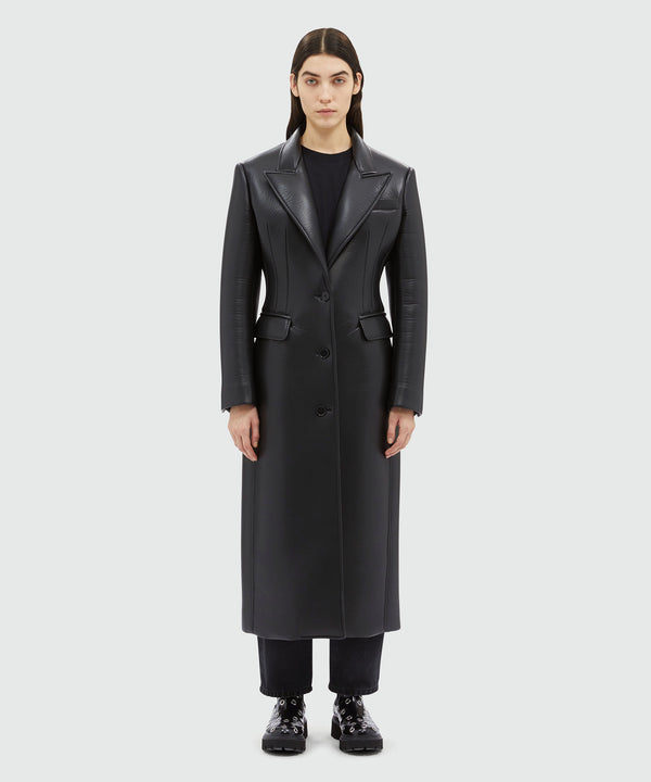 Faux-leather scuba effect  coat