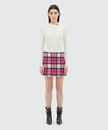 Maxi check woolen cloth miniskirt