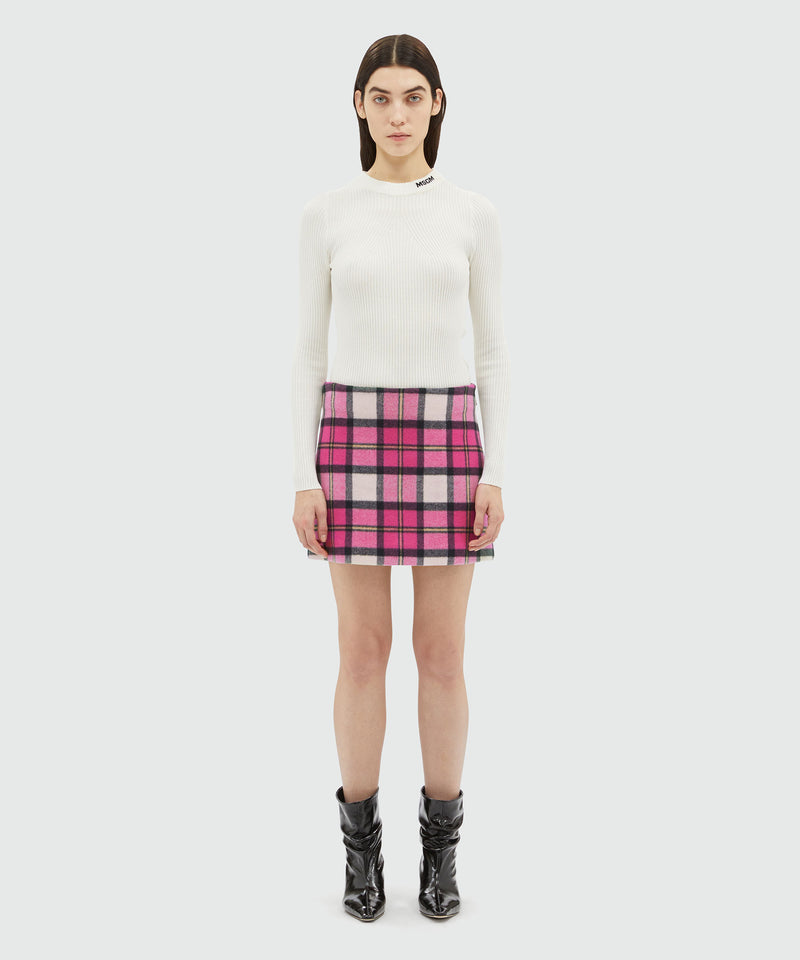 Maxi check woolen cloth miniskirt FUCHSIA Women 