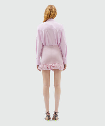 Pink wool miniskirt with ruffles