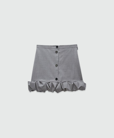 Grey melange wool miniskirt with ruffles