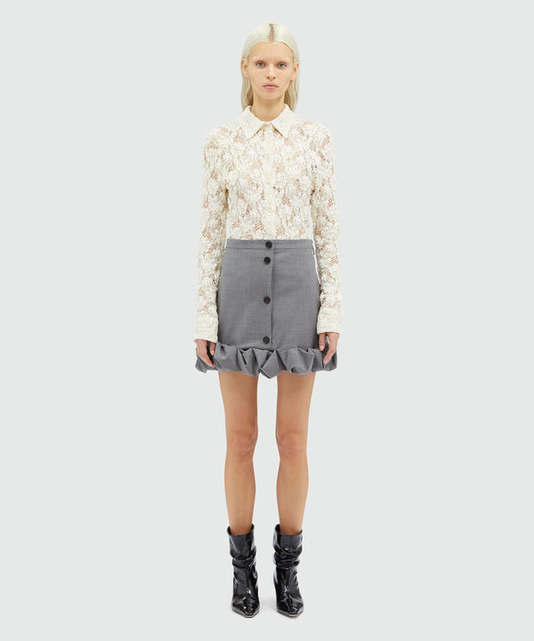 Grey melange wool miniskirt with ruffles