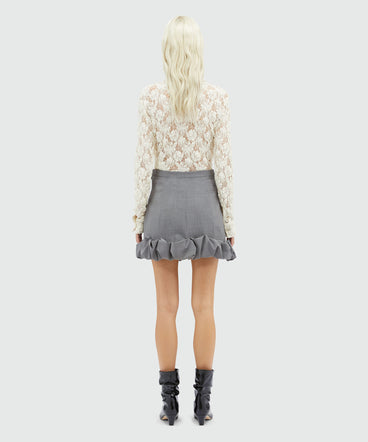 Grey melange wool miniskirt with ruffles