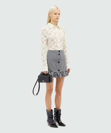 Grey melange wool miniskirt with ruffles