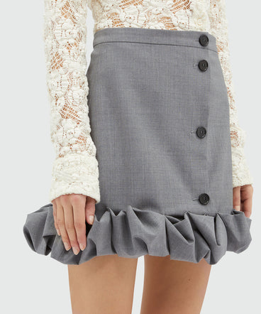 Grey melange wool miniskirt with ruffles