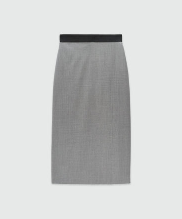 Grey melange wool pencil skirt with slit