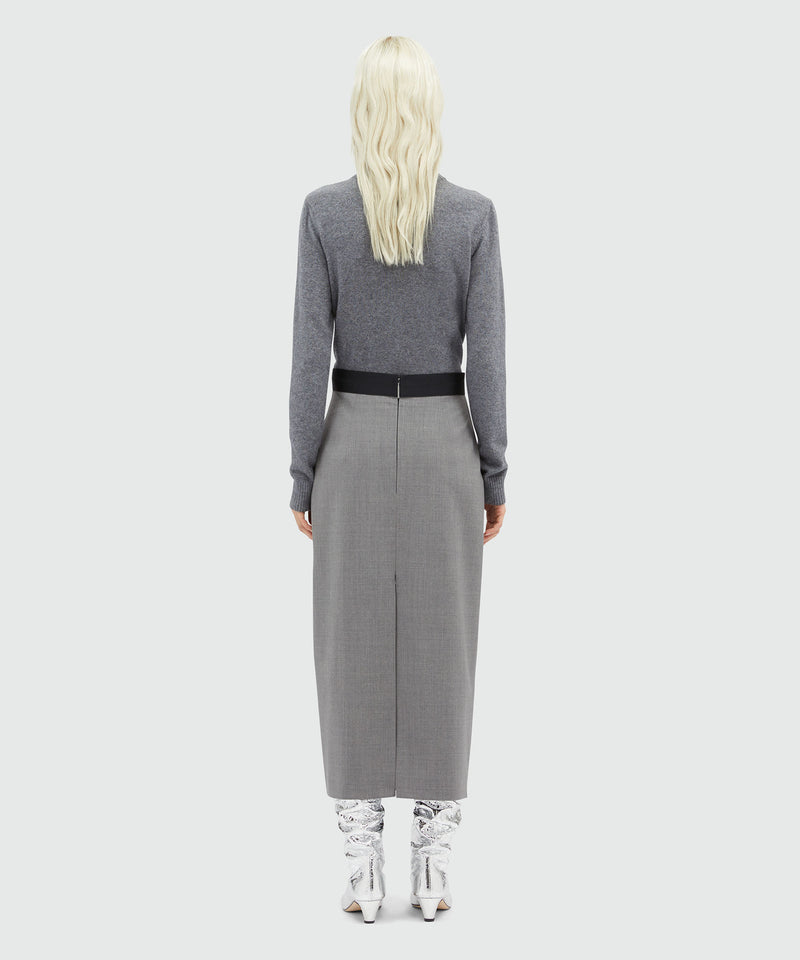 Grey melange wool pencil skirt with slit GREY Women 