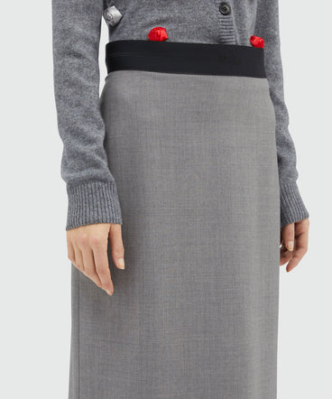 Grey melange wool pencil skirt with slit