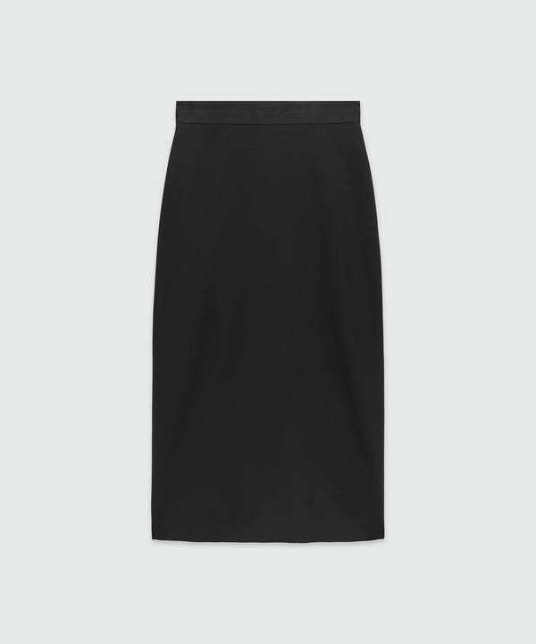 Black wool pencil skirt with slit