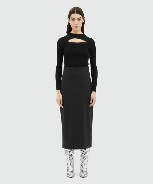 Black wool pencil skirt with slit