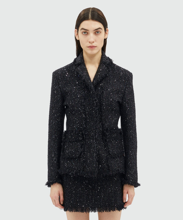 Lurex tweed jacket with fringed edges