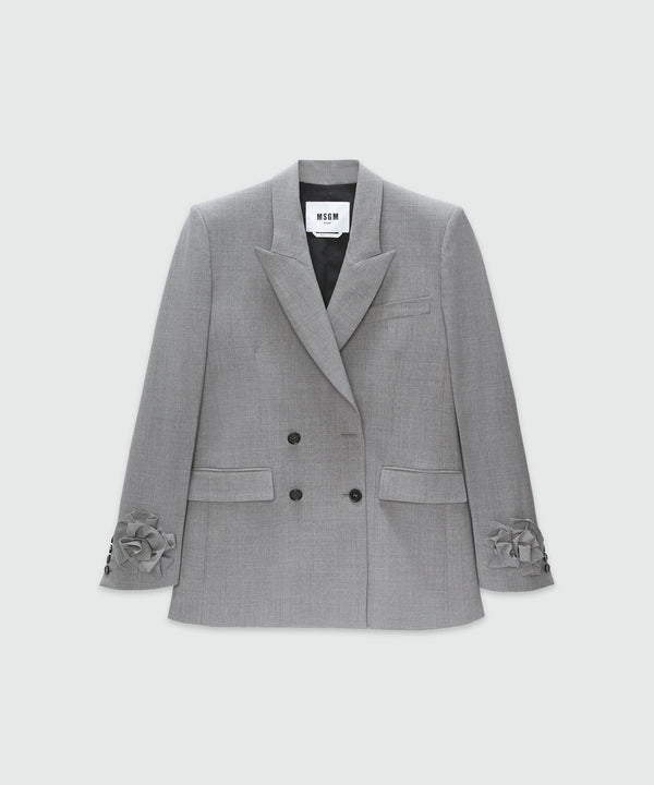 Grey melange double-breasted "MSGM Tailoring" wool jacket with applications