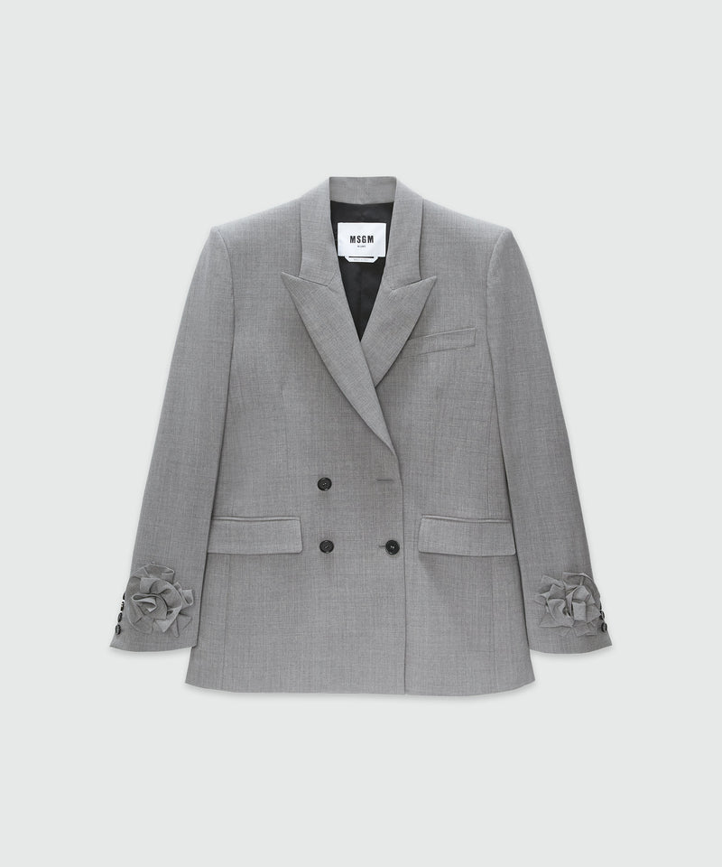 Grey melange double-breasted "MSGM Tailoring" wool jacket with applications GREY Women 