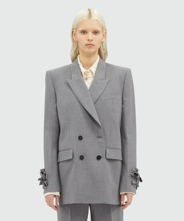 Grey melange double-breasted "MSGM Tailoring" wool jacket with applications