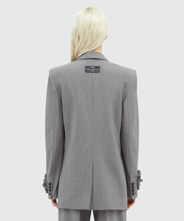 Grey melange double-breasted "MSGM Tailoring" wool jacket with applications