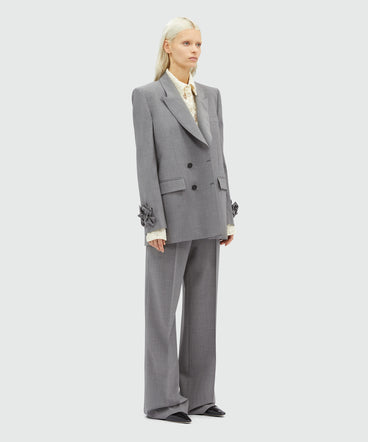 Grey melange double-breasted "MSGM Tailoring" wool jacket with applications