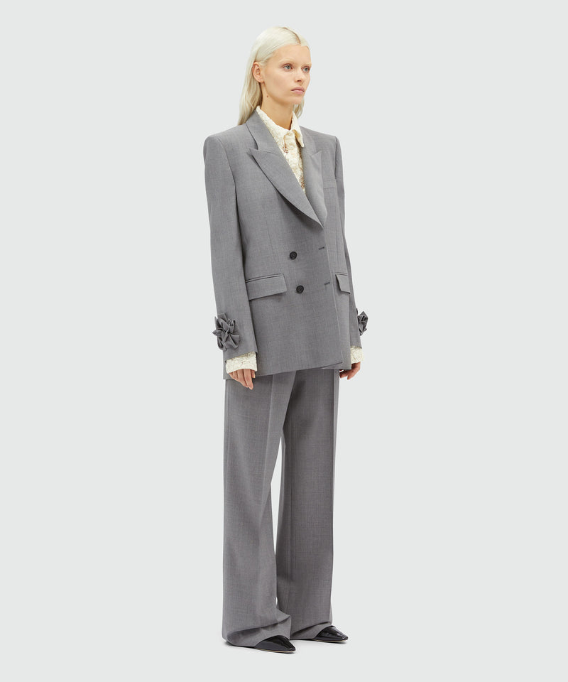 Grey melange double-breasted "MSGM Tailoring" wool jacket with applications GREY Women 