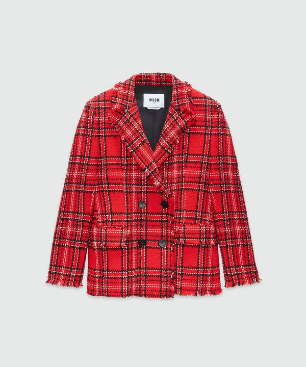 Red tartan cotton tweed jacket