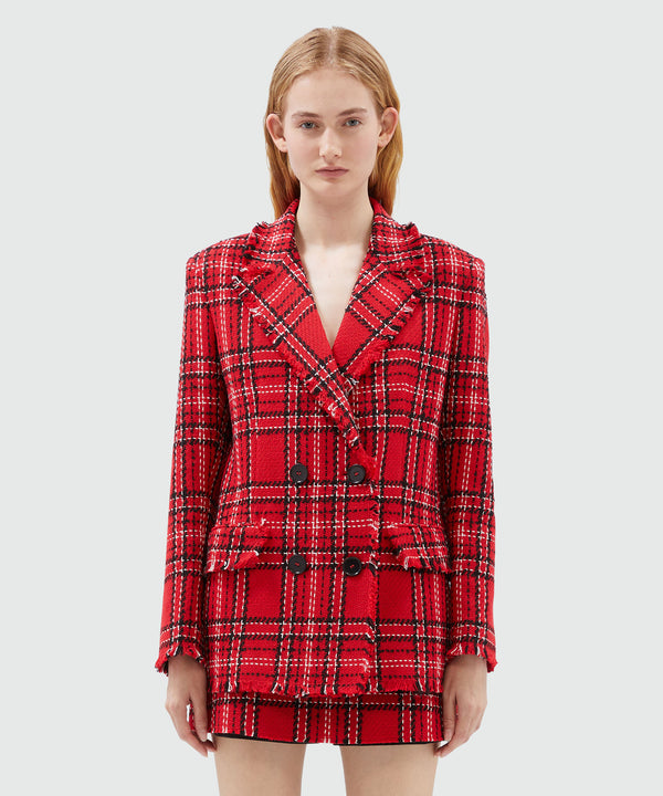 Red tartan cotton tweed jacket