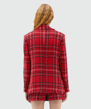 Red tartan cotton tweed jacket