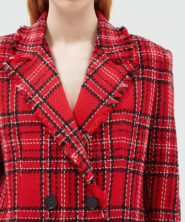 Red tartan cotton tweed jacket