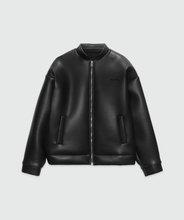 Black faux-leather scuba effect jacket