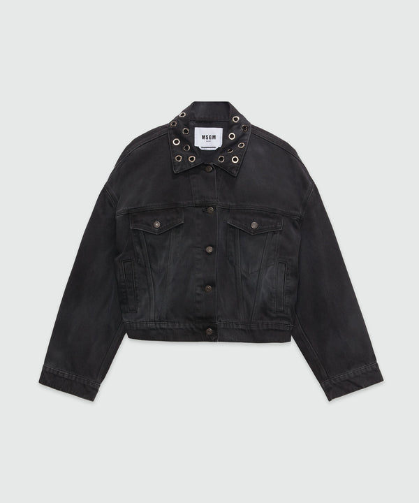 Pre-washed effect denim jacket with studs