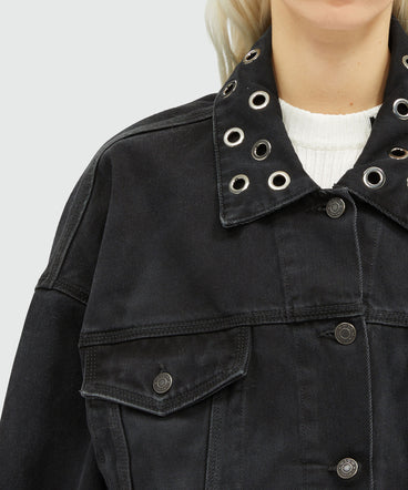 Pre-washed effect denim jacket with studs